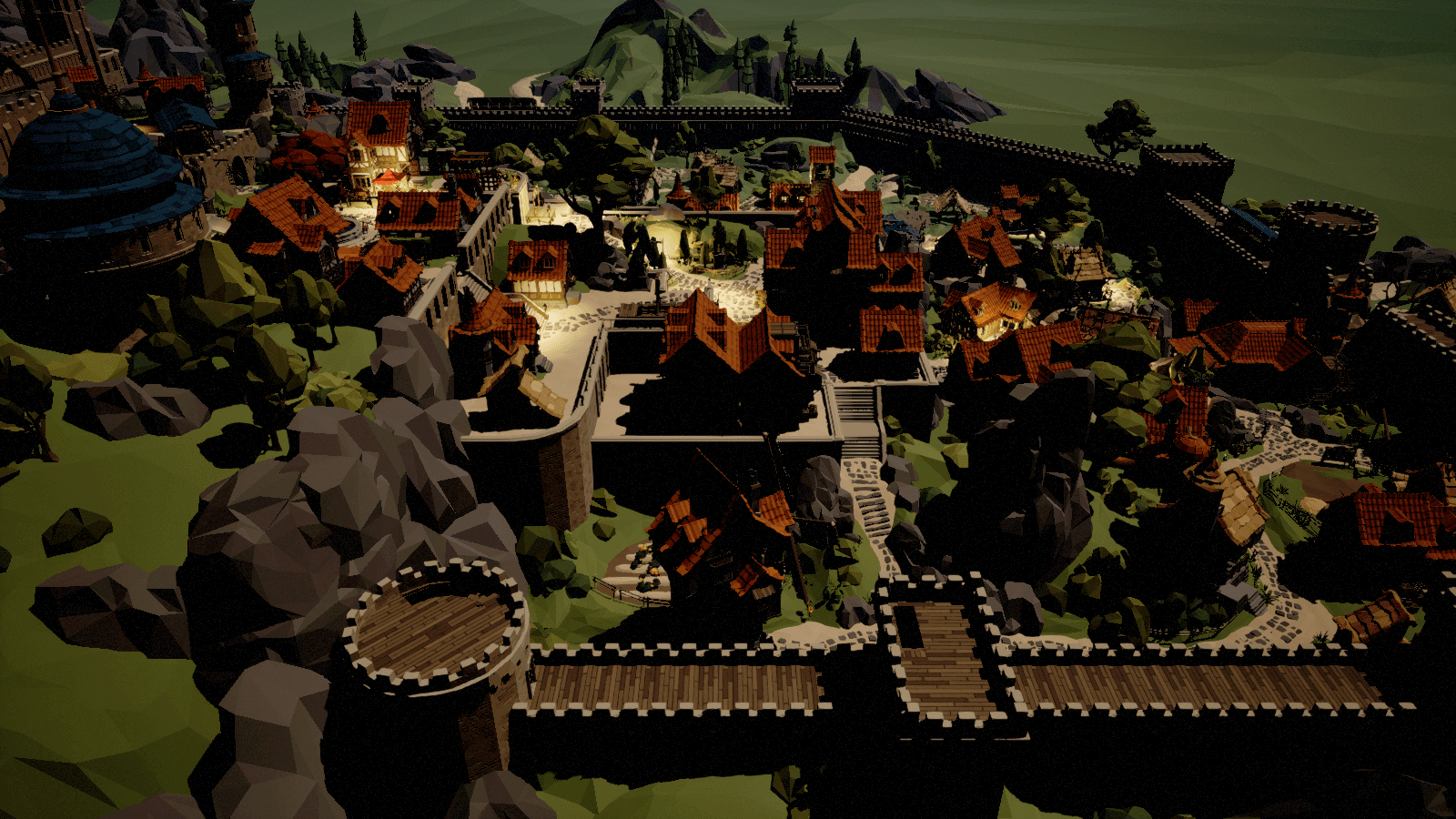 A walled fantasy town built in Excalibur VTT